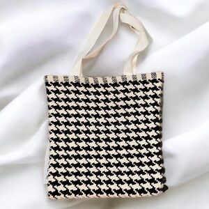 Woven houndstooth tote bag black/ivory Heavy duty | thick 17”x19”H